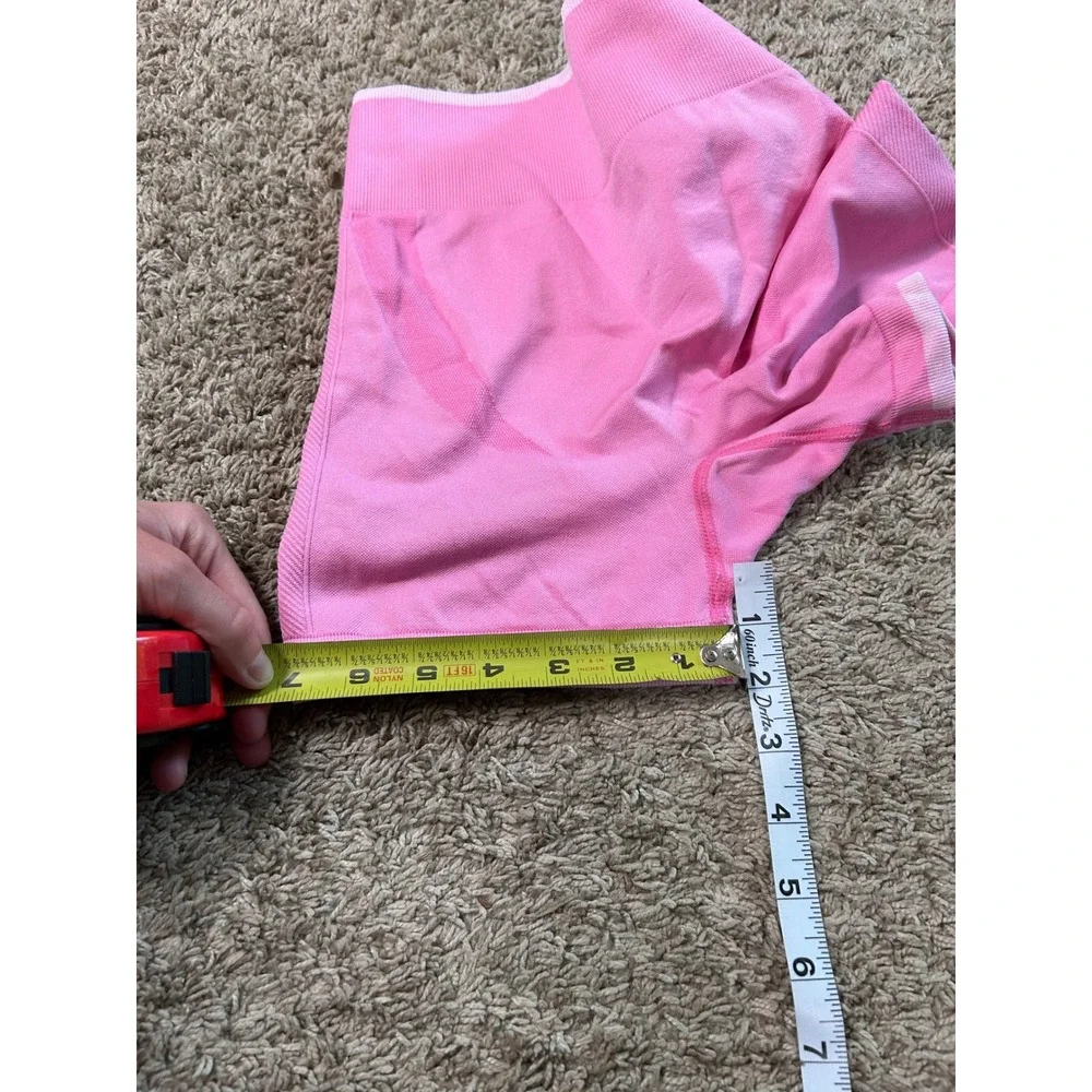 Seamless Pink Ribbed Activewear Set Sports Bra and High Waist Shorts Gym S